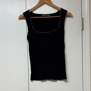 Black Sleeveless ribbed Top with silver Accents Medium